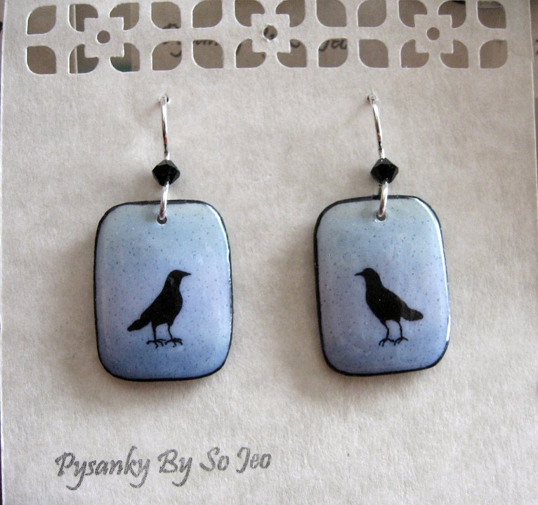Two Crows Joy Earrings Pysanky Jewelry by So Jeo